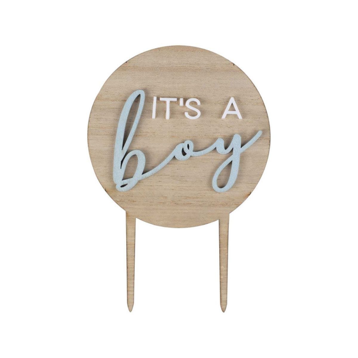 Teddy Bear &apos;It&apos;s a Boy&apos; Wooden Baby Shower Cake Topper - 17.8cm x 12cm