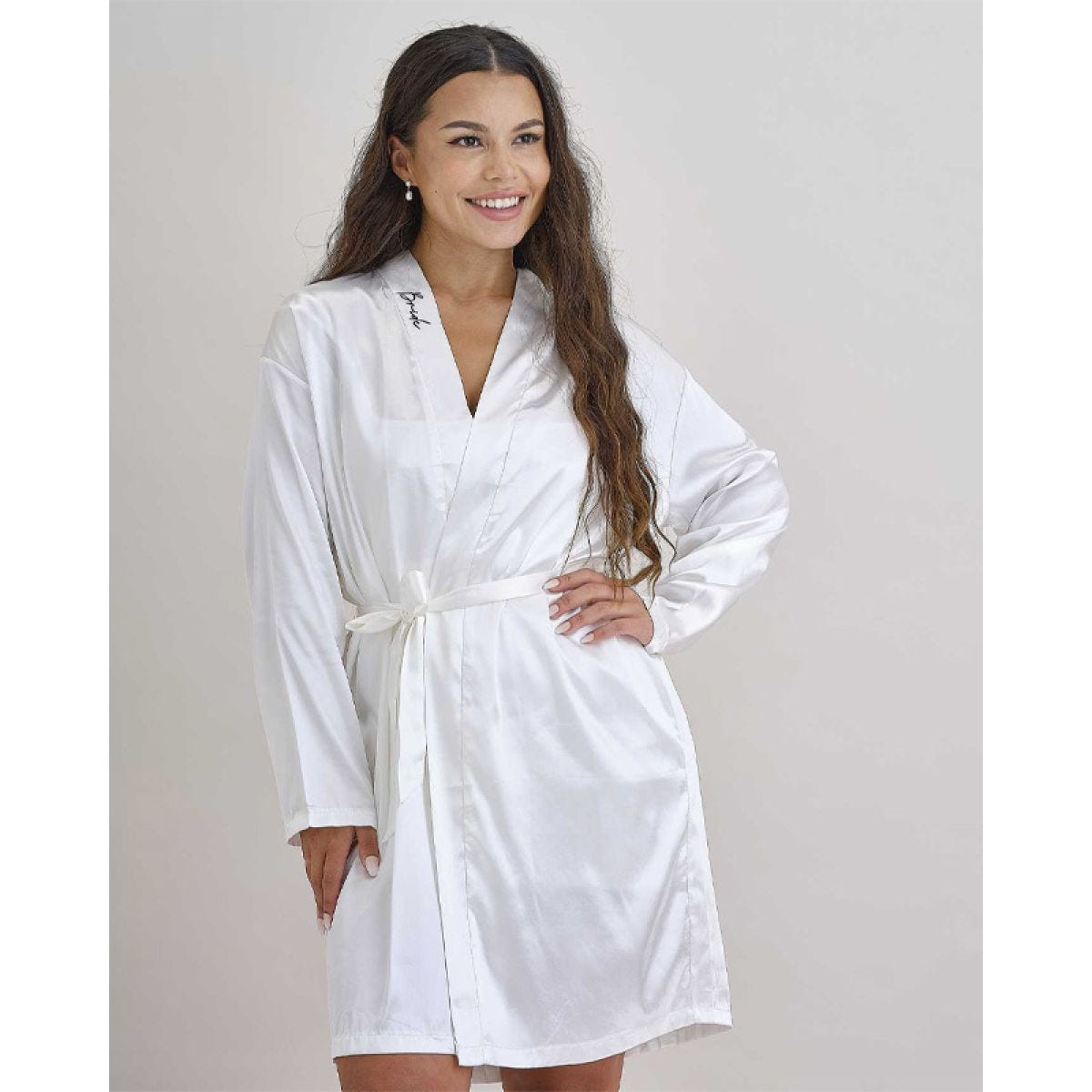 White Embroidered &apos;Bride&apos; Dressing Gown