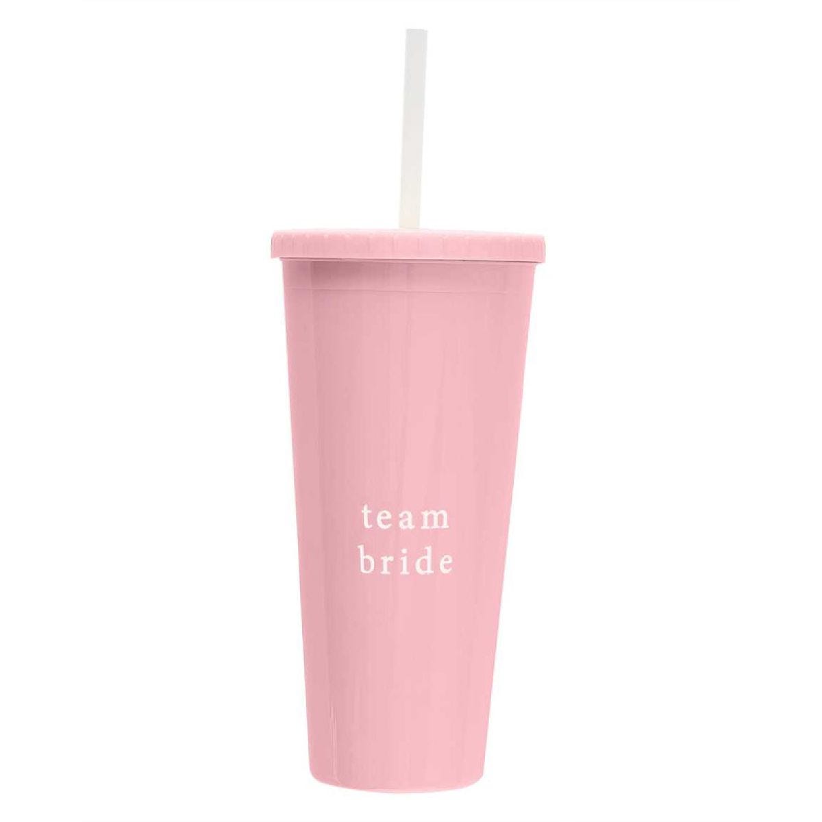 Pink Reusable &apos;Team Bride&apos; Hen Party Cup with Straw - 700ml