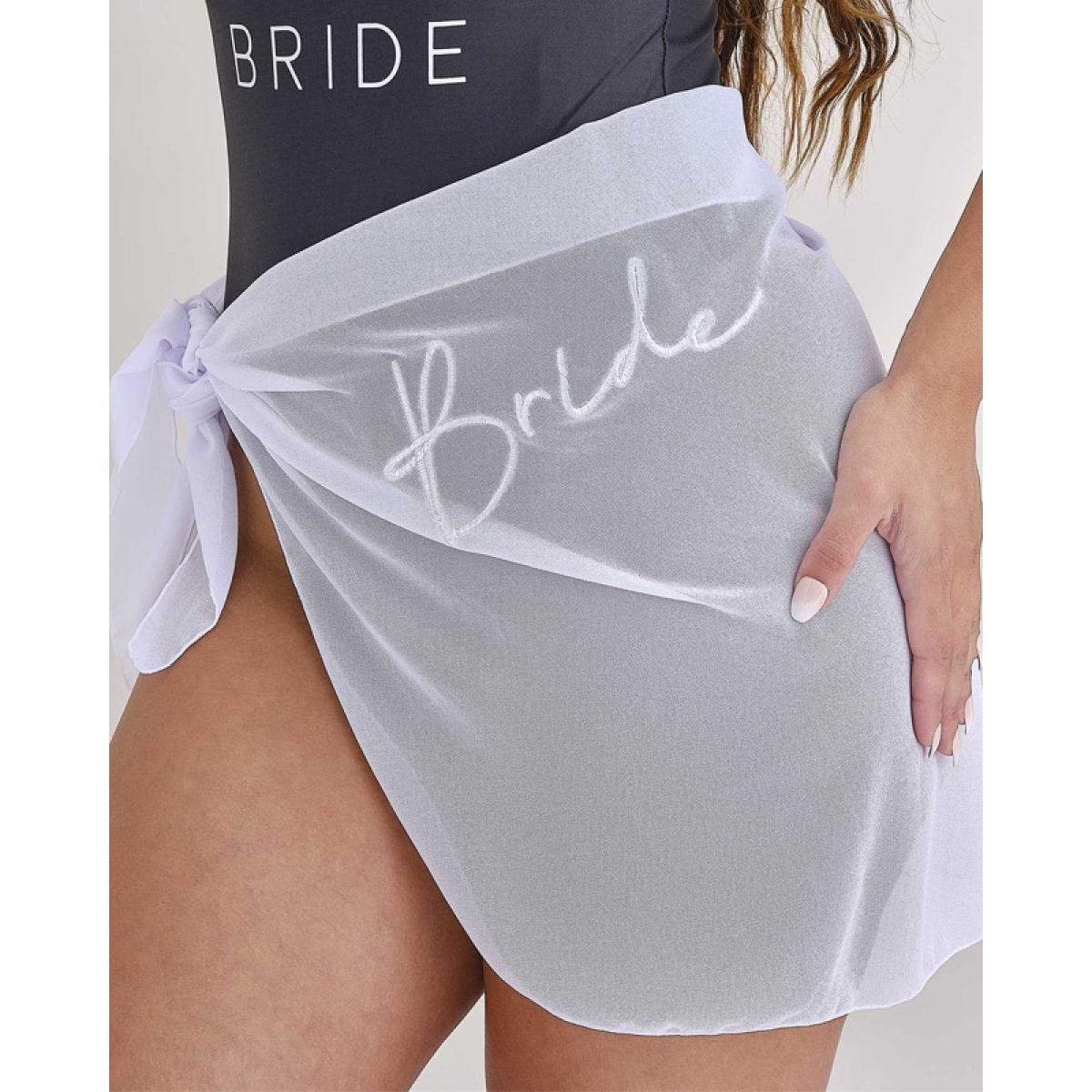 White Embroidered &apos;Bride&apos; Sarong