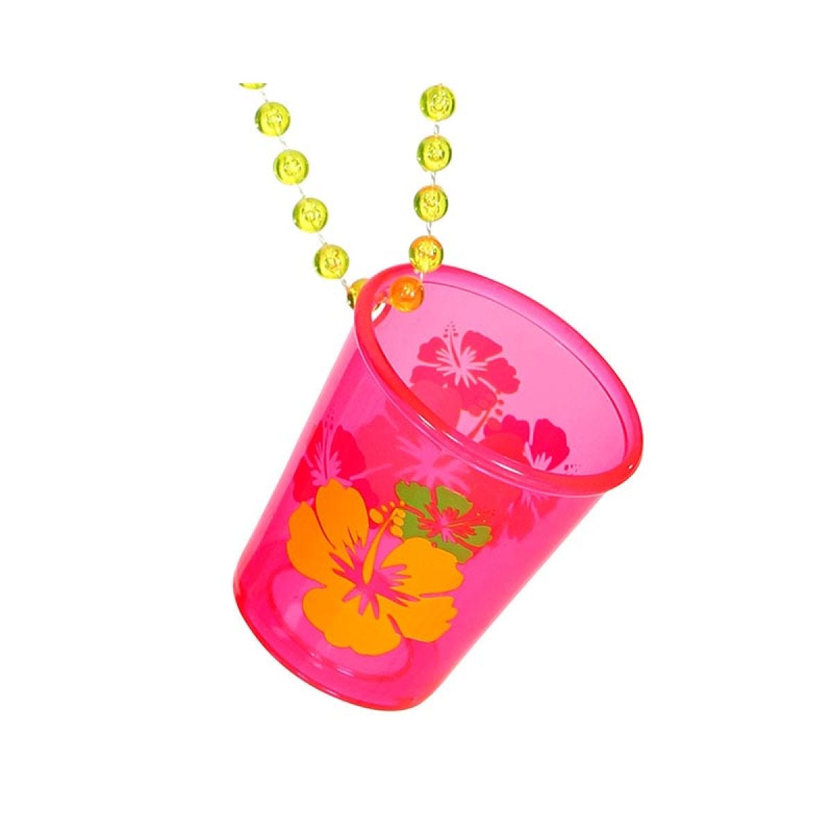Neon Pink Hibiscus Shot Glass Beaded Necklace