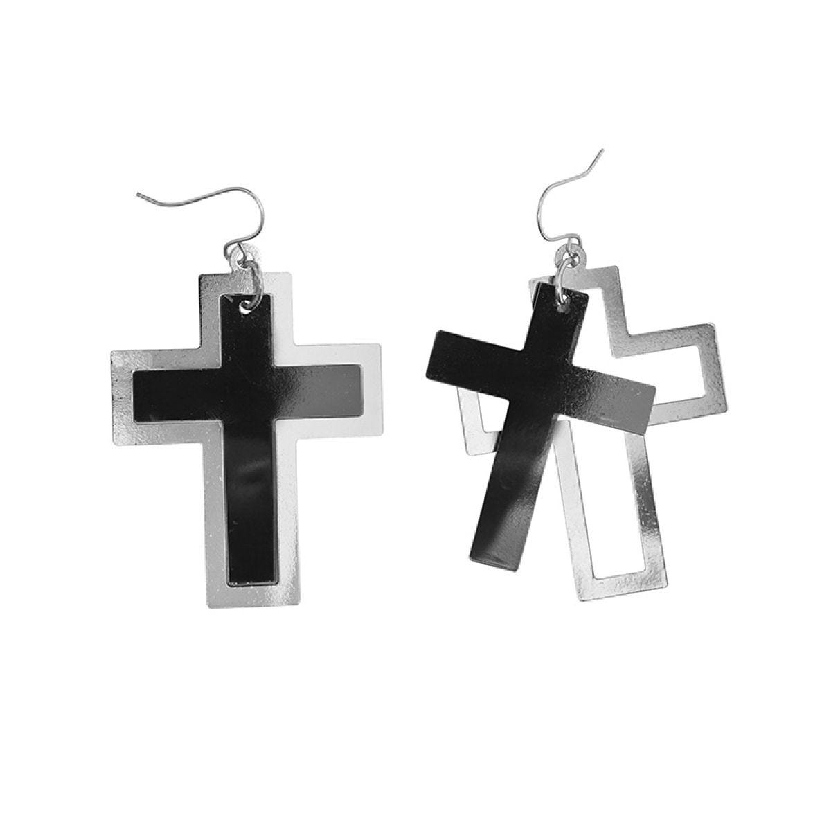 Black & Silver Cross Earrings