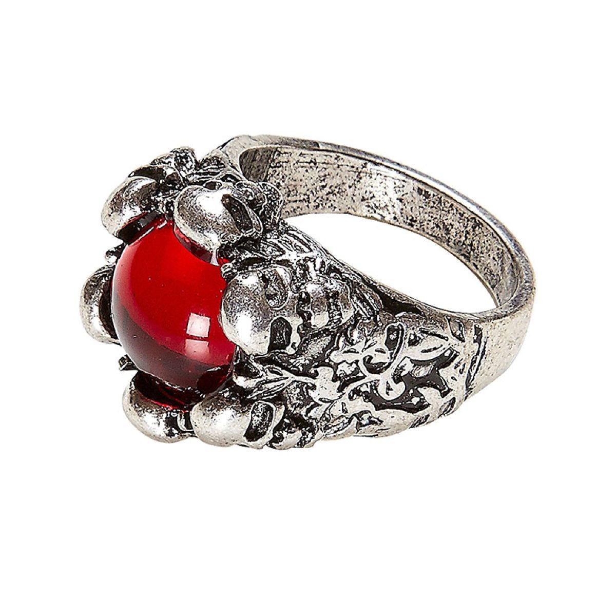 Skulls Ring With Red Gem