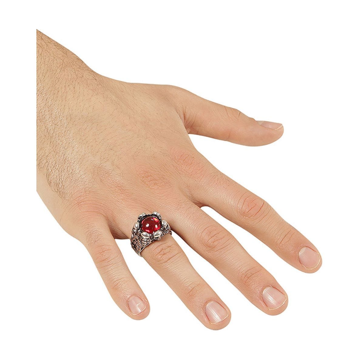 Skulls Ring With Red Gem