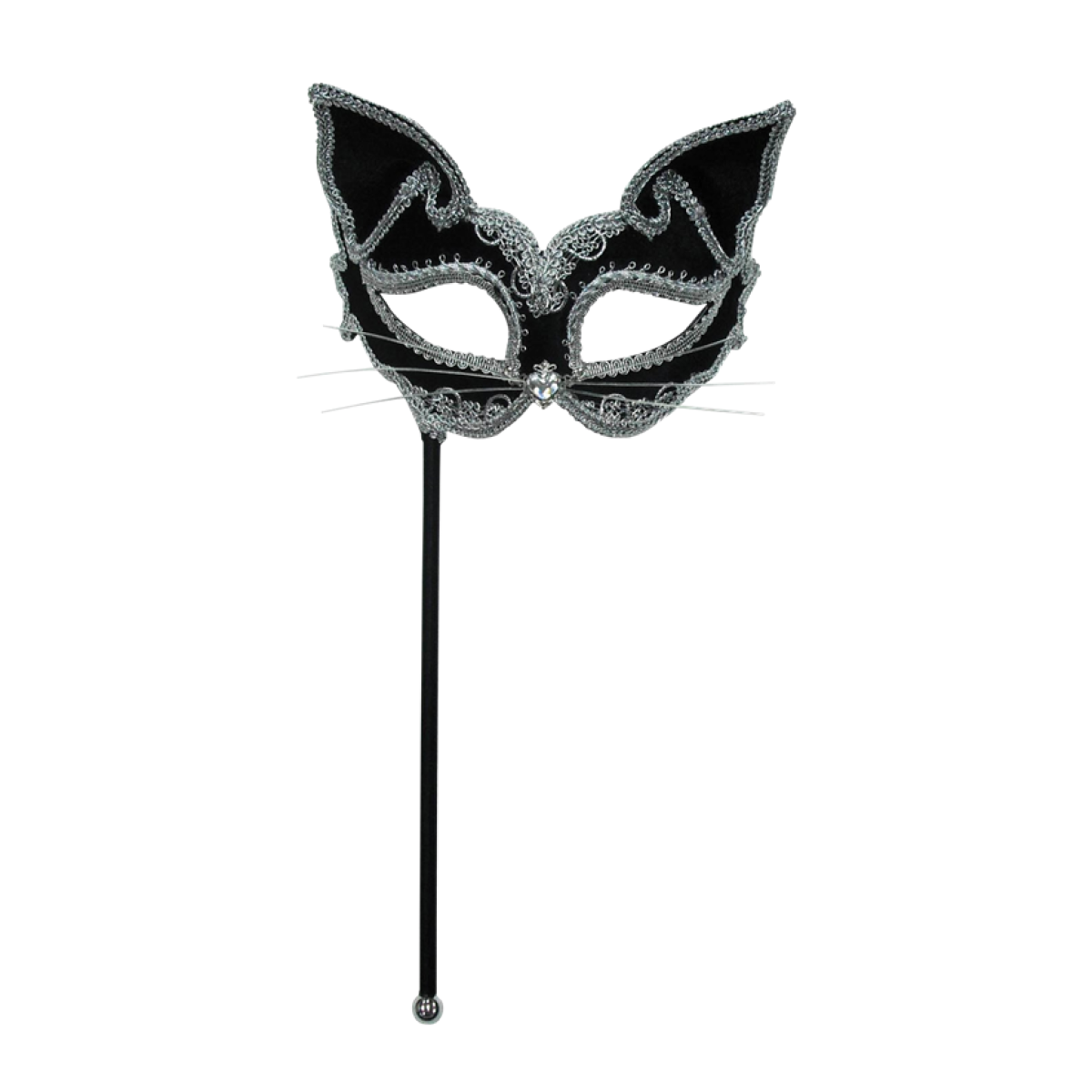 Black Cat Masquerade Mask on Stick