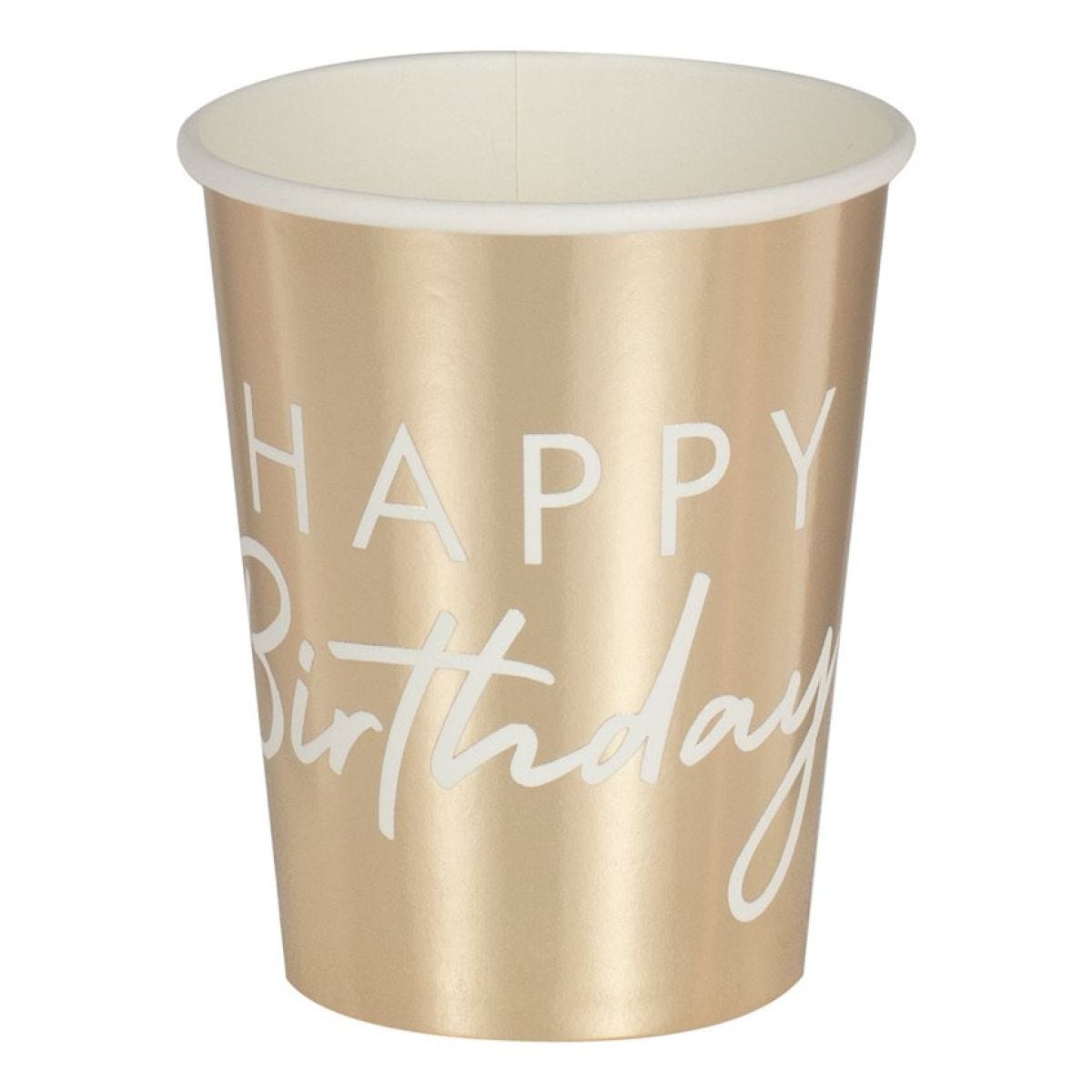 Gold Foil &apos;Happy Birthday&apos; Paper Cups - 255ml (8pk)