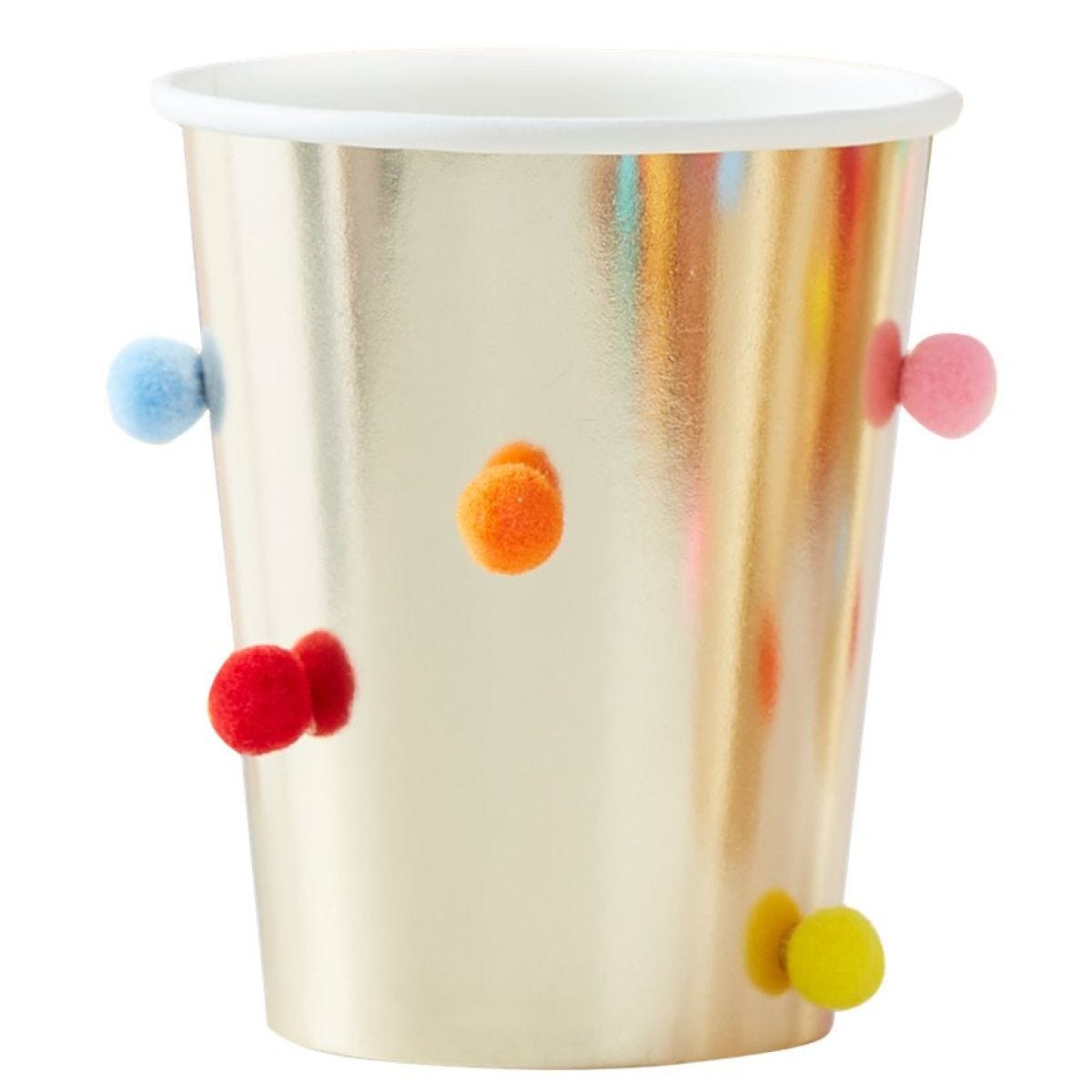 Mix It Up Rainbow Pom Poms Paper Cups - 255ml (8PK)