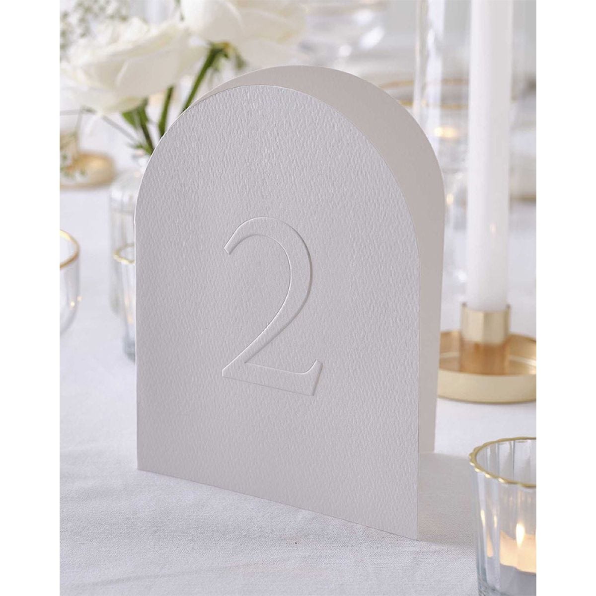 White Embossed Paper Card Table Numbers 1-12 - 20cm x 30cm