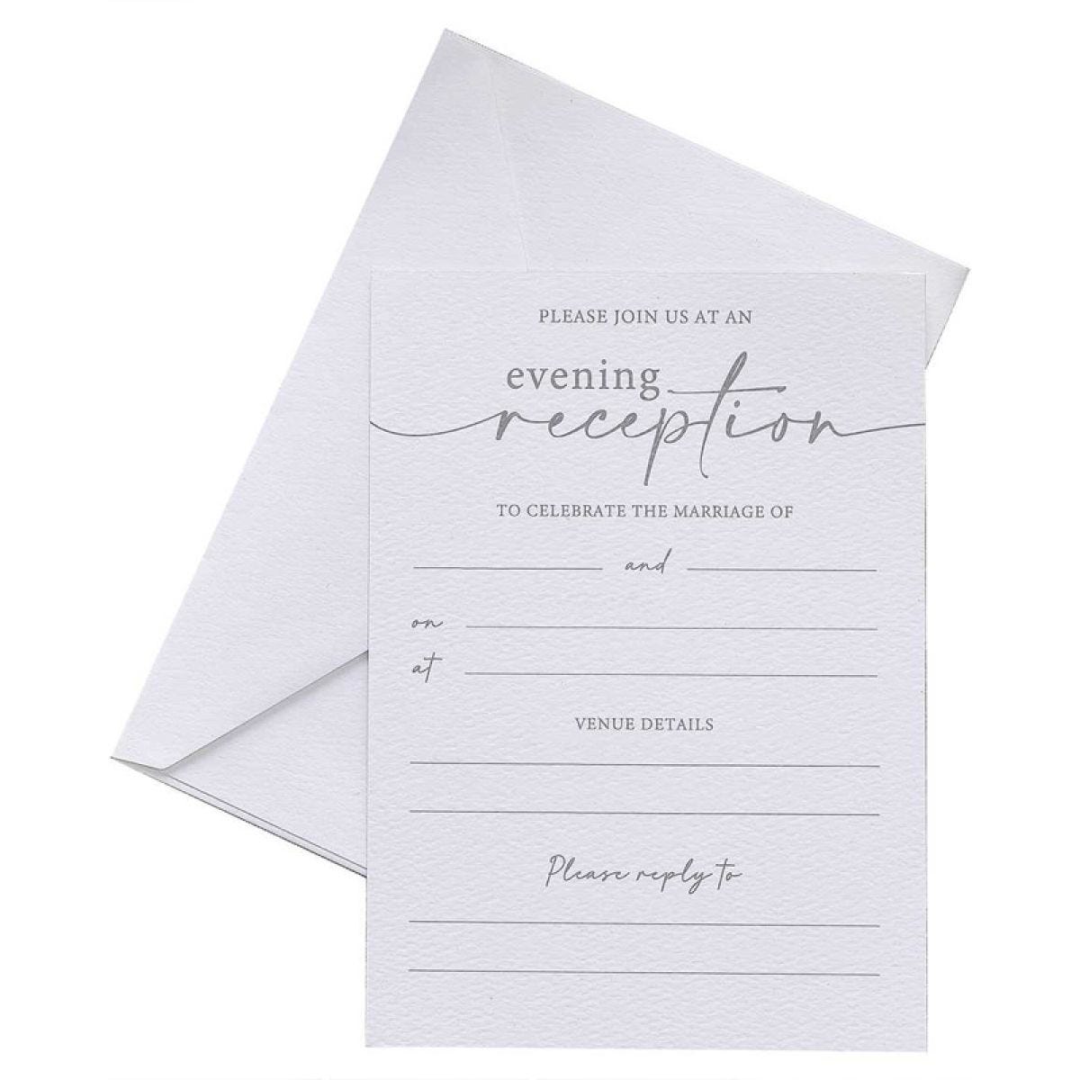 White Evening Wedding Reception Invitations with Envelopes - 17.7cm x 12.7cm (10pk)