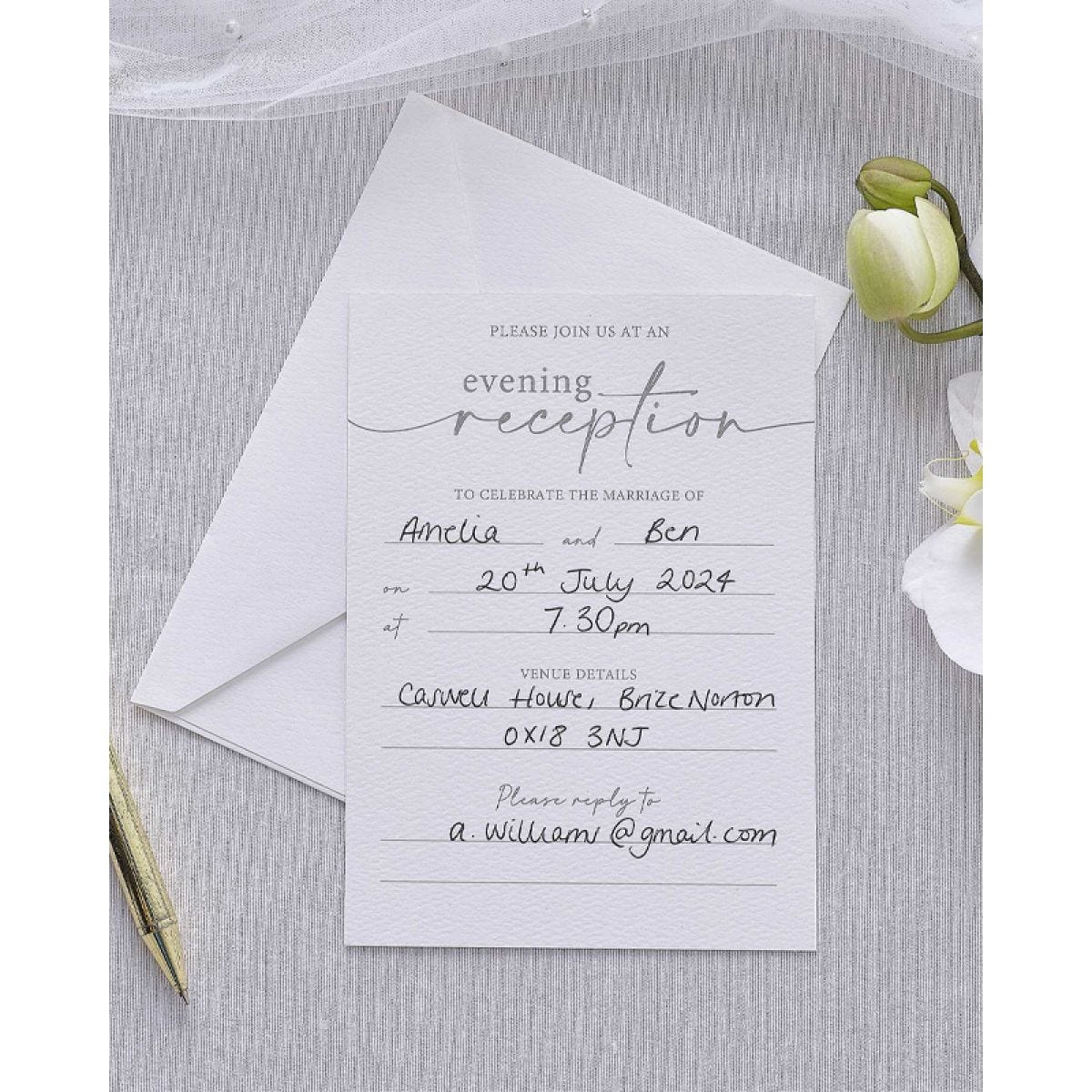 White Evening Wedding Reception Invitations with Envelopes - 17.7cm x 12.7cm (10pk)