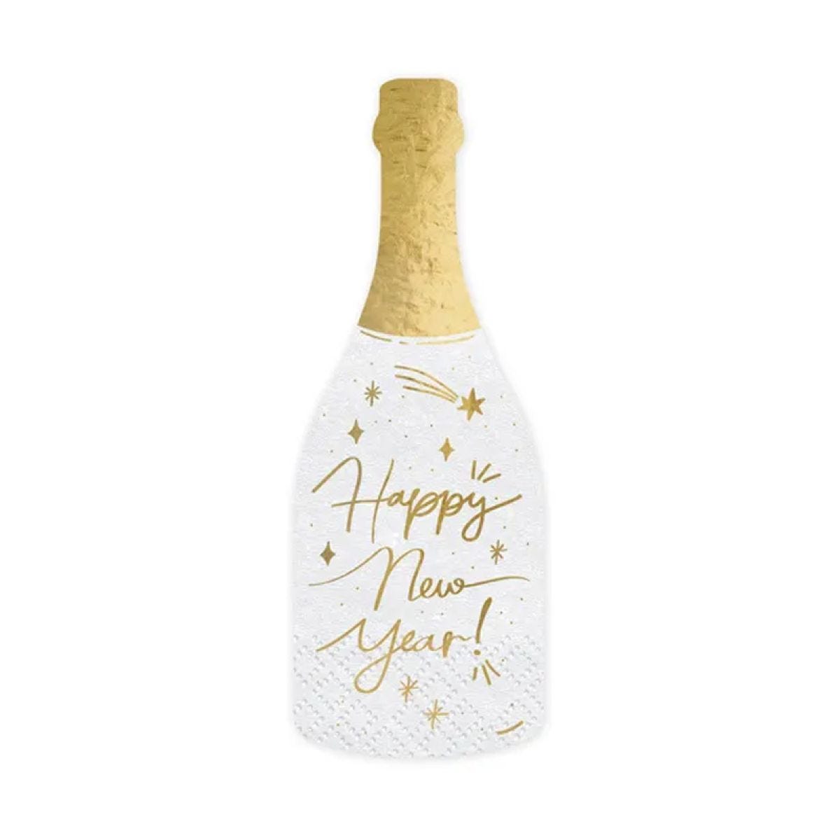 Happy New Year Champagne Napkin - 14cm x 38cm (20pk)