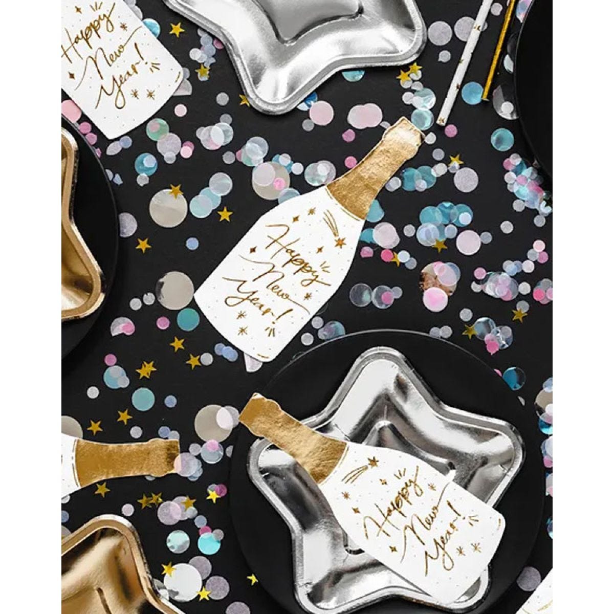 Happy New Year Champagne Napkin - 14cm x 38cm (20pk)