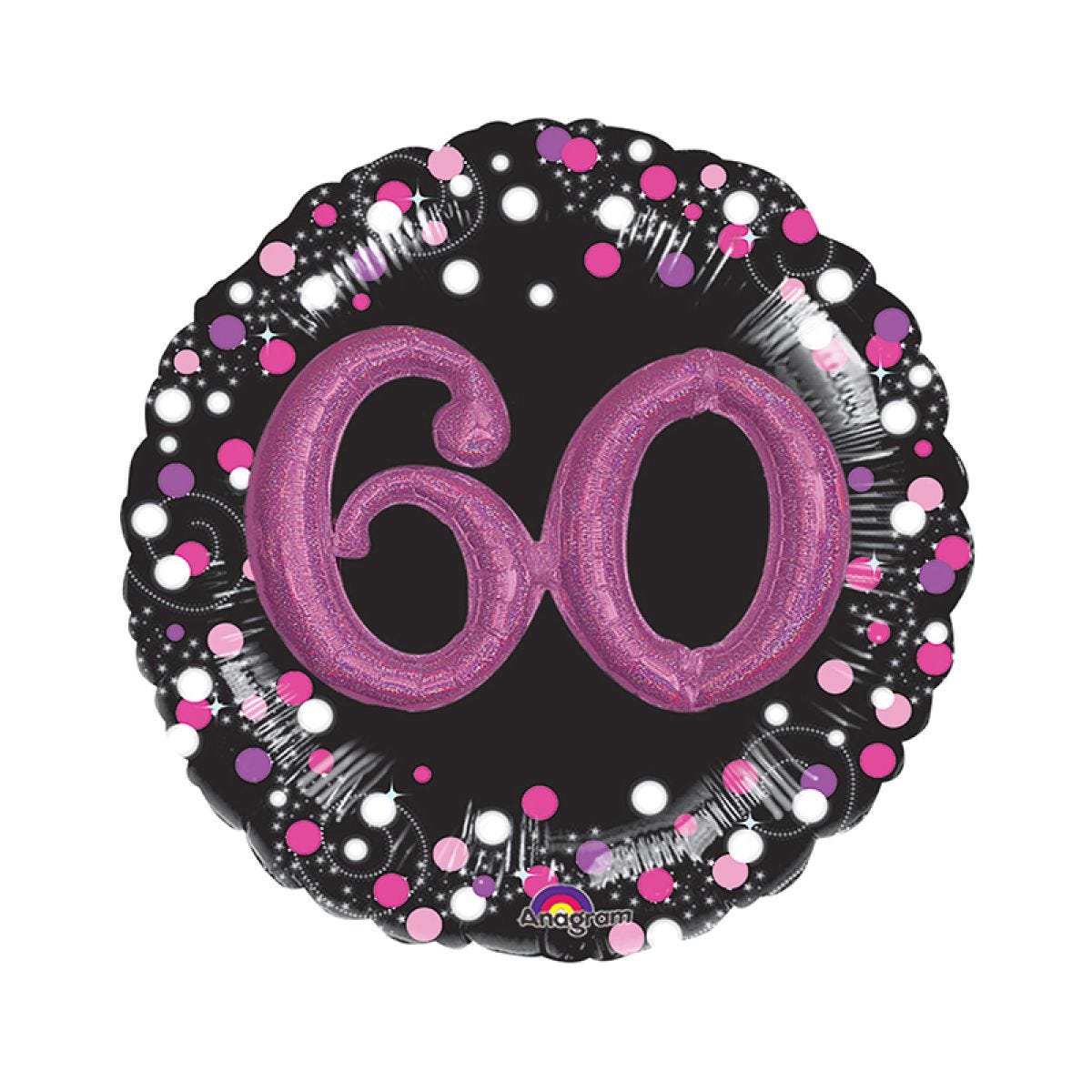 60th Birthday Pink Sparkling Celebration 3D Multi- Balloon - 36" Foil