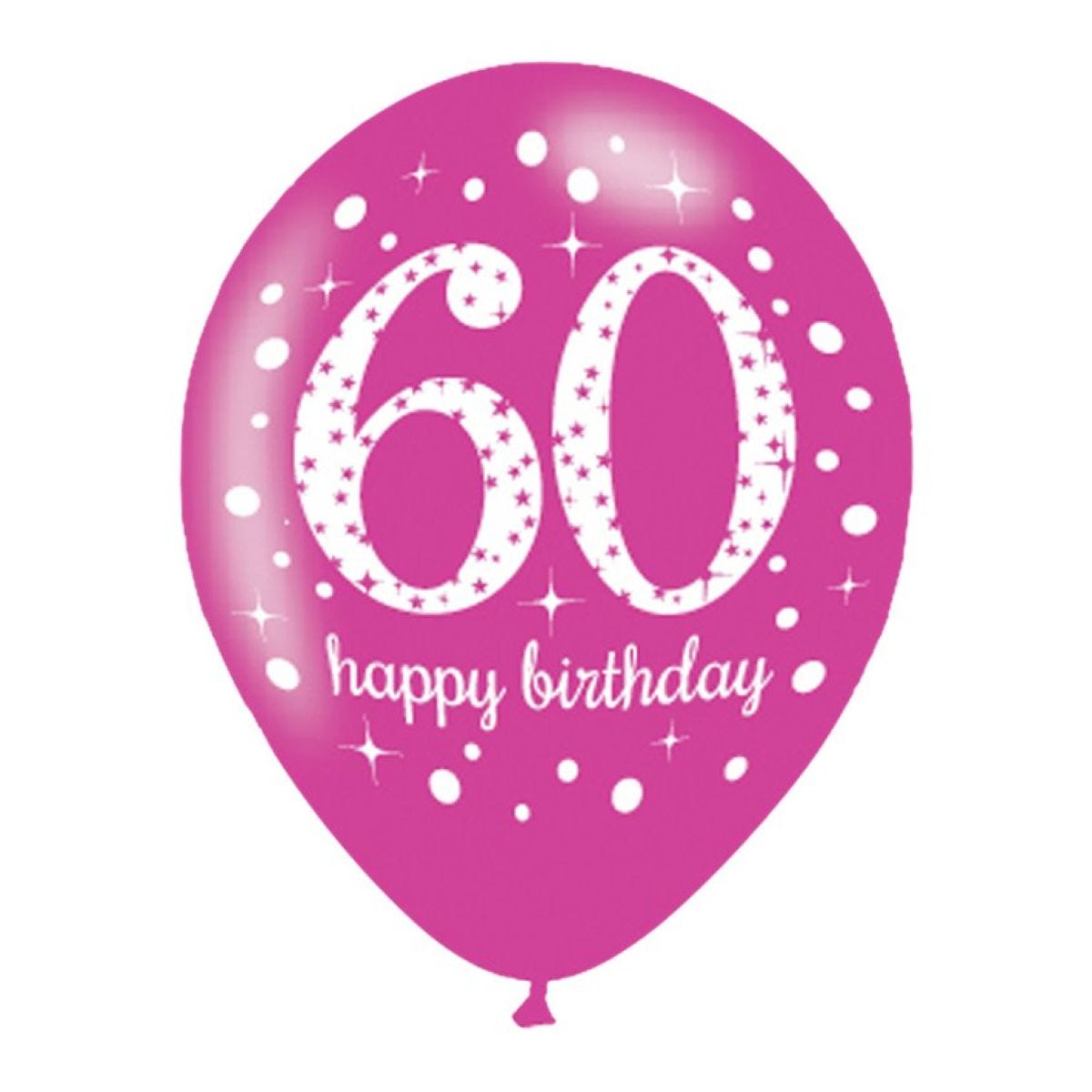 Happy 60th Birthday Pink Mix Latex Balloons - 11"