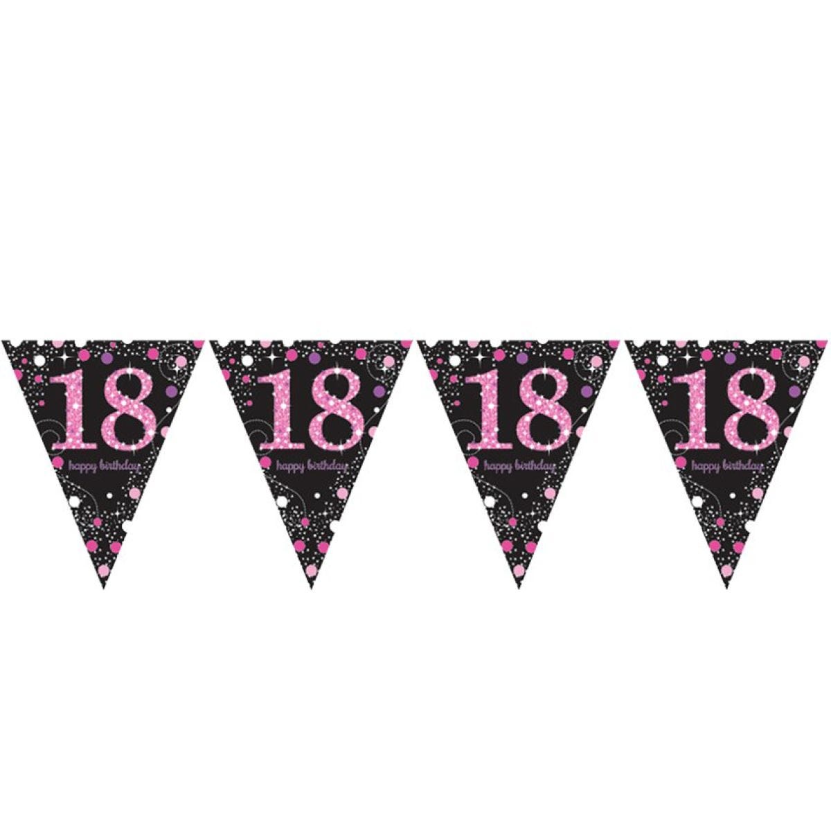 Pink Age 18 Holographic Plastic Bunting - 4m