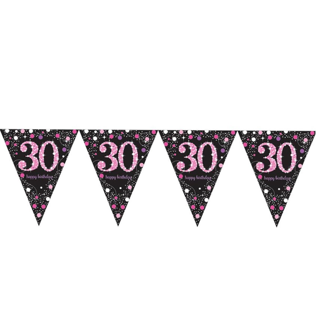 Pink Age 30 Holographic Plastic Bunting - 4m