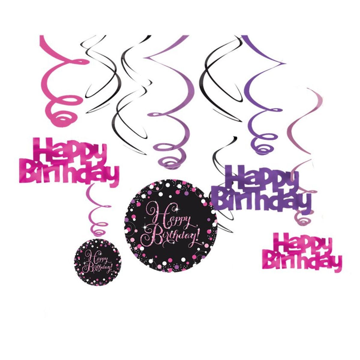 Pink Happy Birthday Hanging Swirls - 45cm (12pk)