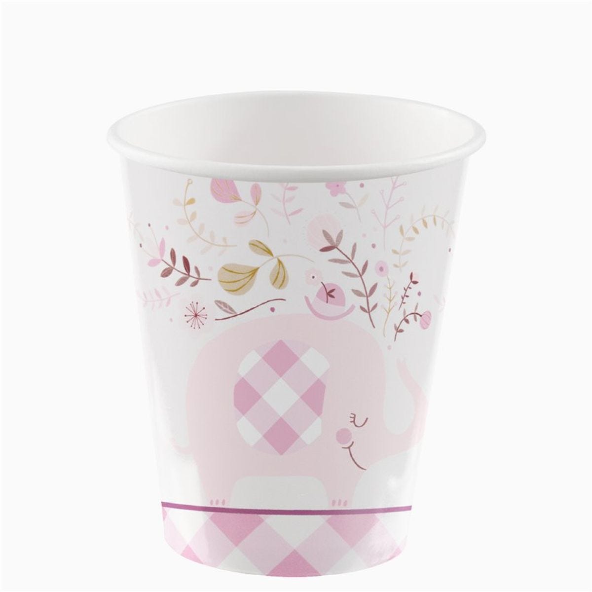 Pink Floral Elephant Paper Cups - 266ml (8pk)