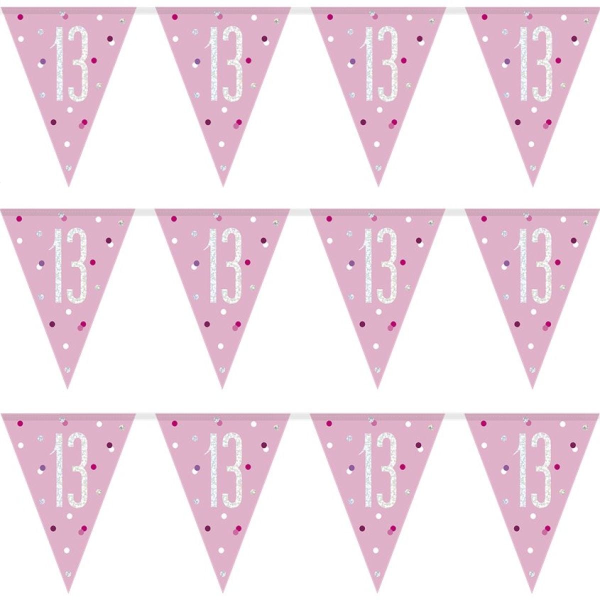 Pink 13th Birthday Plastic Bunting - 2.75m