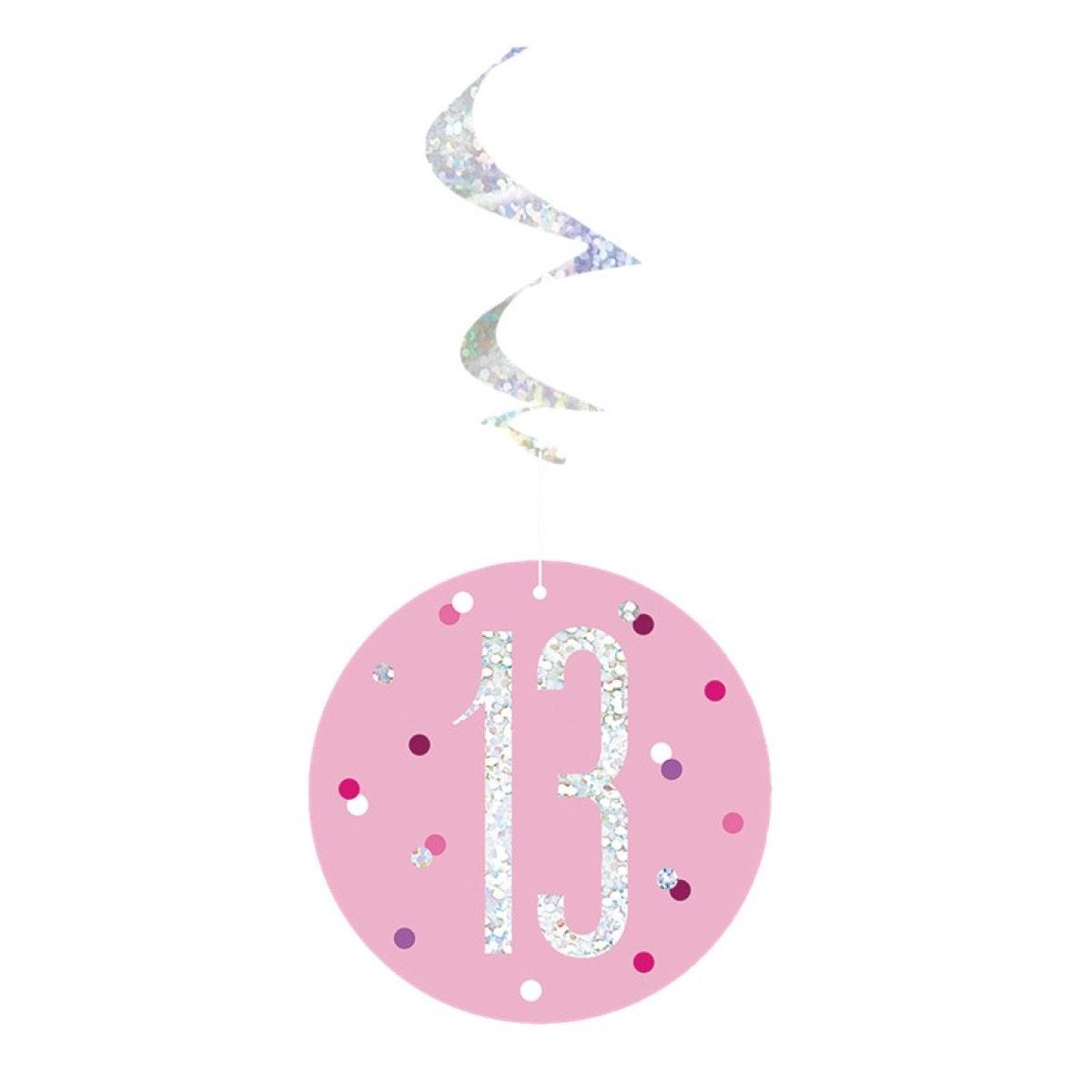 Pink Birthday Glitz Age 13 Hanging Swirls - 80cm (6pk)