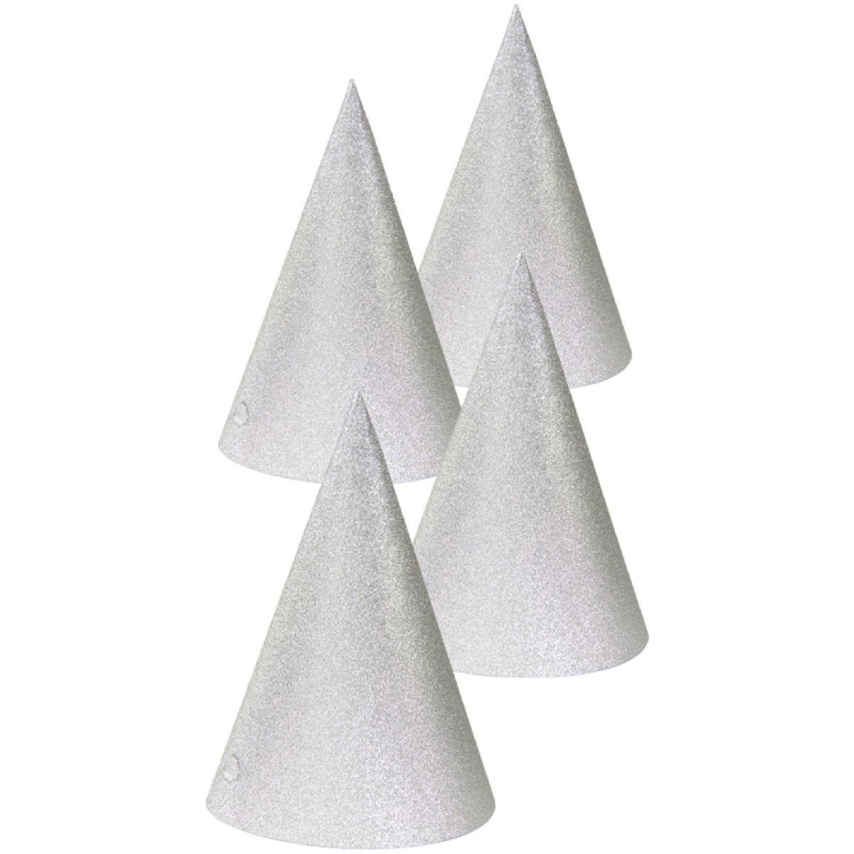 Glitter Silver Party Hats (4pk)