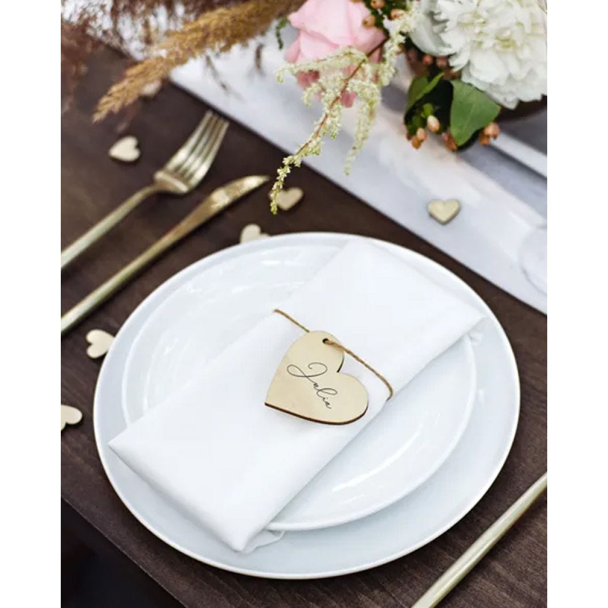 Wooden Hearts with Twine Place Cards (10pk)