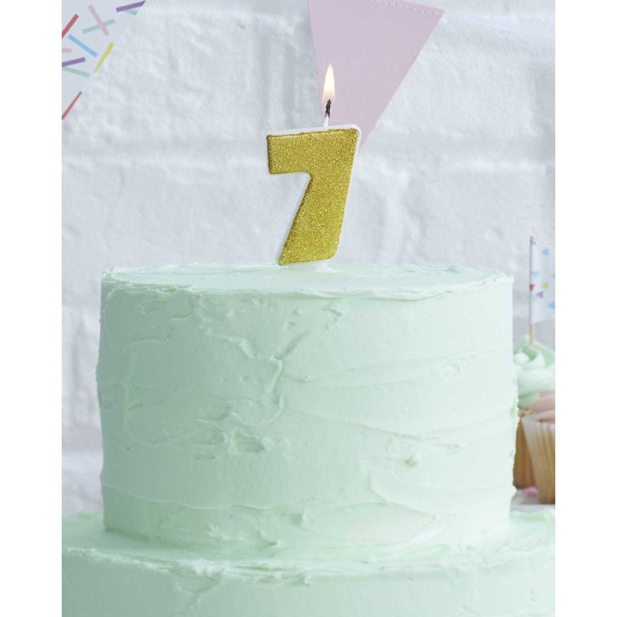 Pick & Mix Gold Glitter Number 7 Candle - 6cm