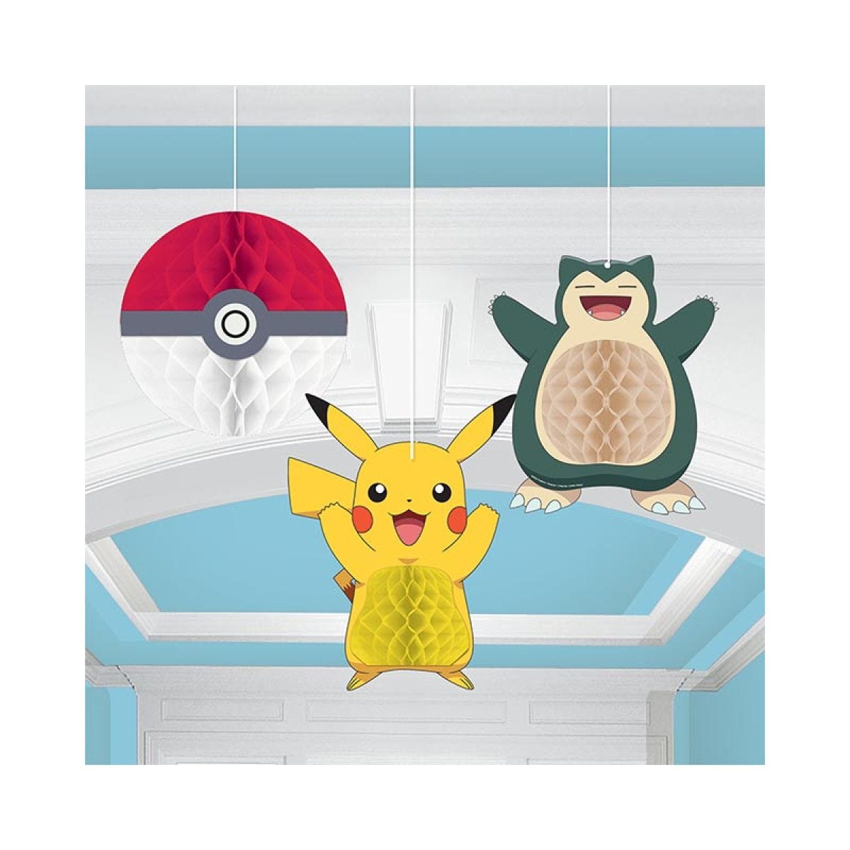 Pikachu Pokemon Party Pokeball Honeycomb Decoration (3pk)