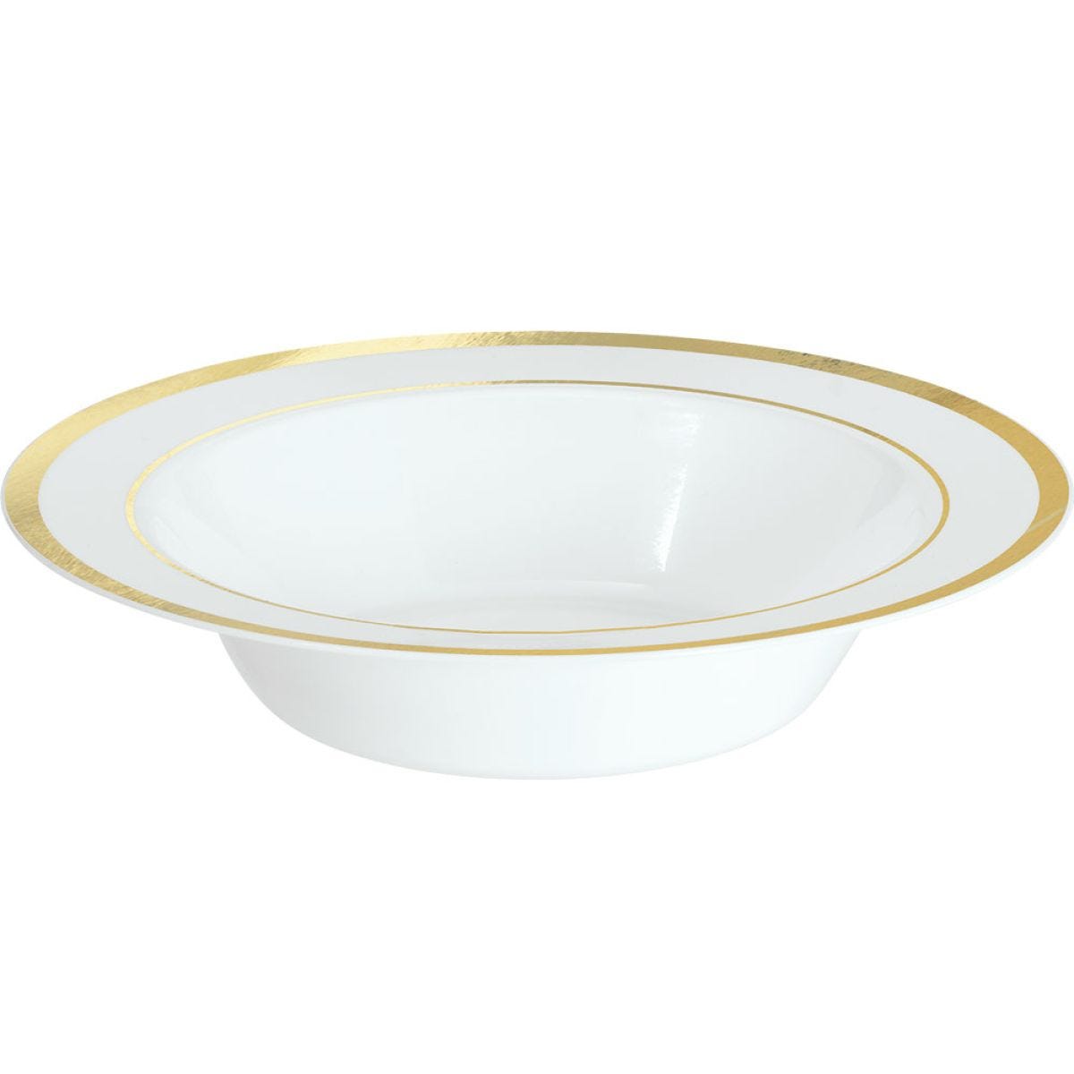 Premium White with Gold Trim Plastic Bowls - 340ml (10pk)