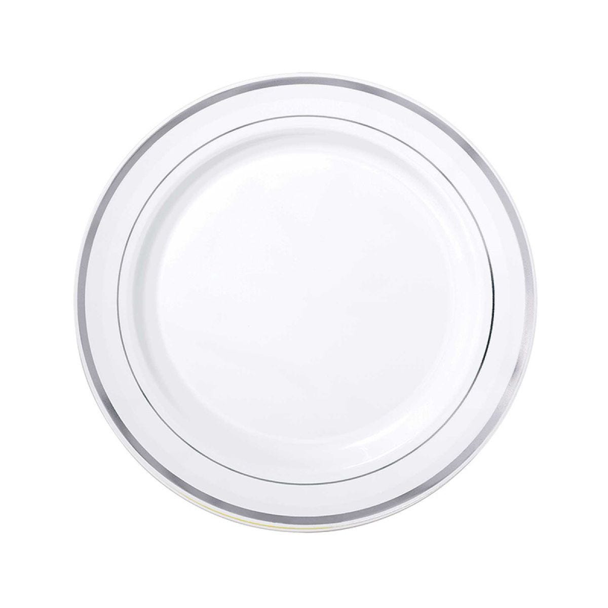 White with Silver Trim Plastic Plates - 30cm