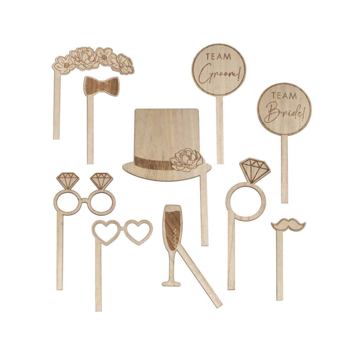 Rustic Romance Wooden Photo Booth Props (10pk)