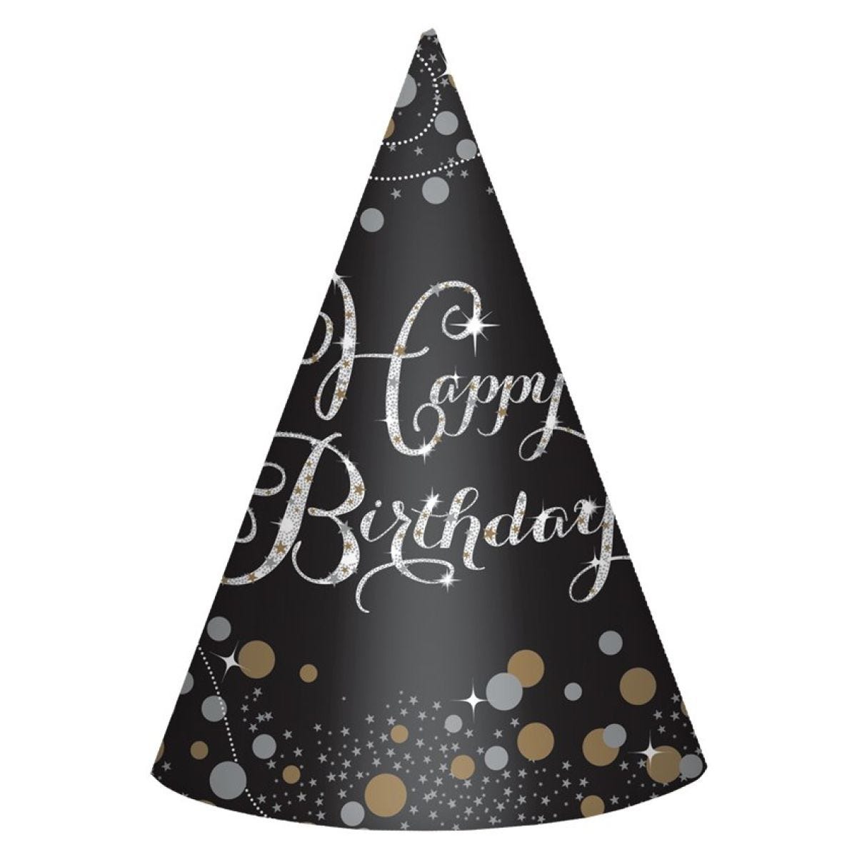 Sparkling Celebration Happy Birthday Cone Hats (8pk)