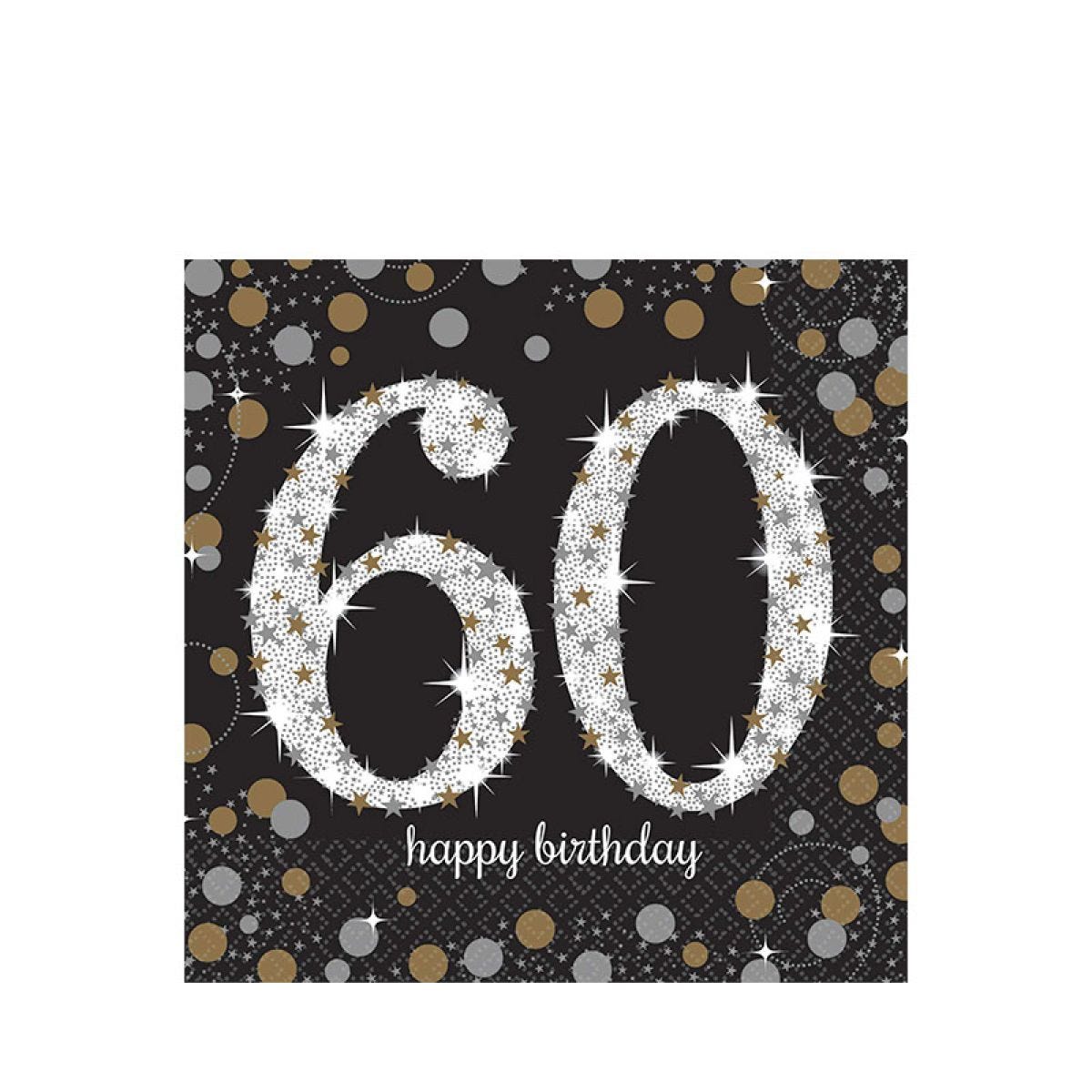 Sparkling Celebration 60th Birthday 2ply Paper Napkins - 33cm (16pk)