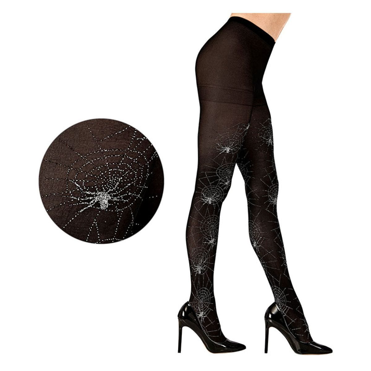 Silver Glitter Spiderweb & Spider Tights - XL