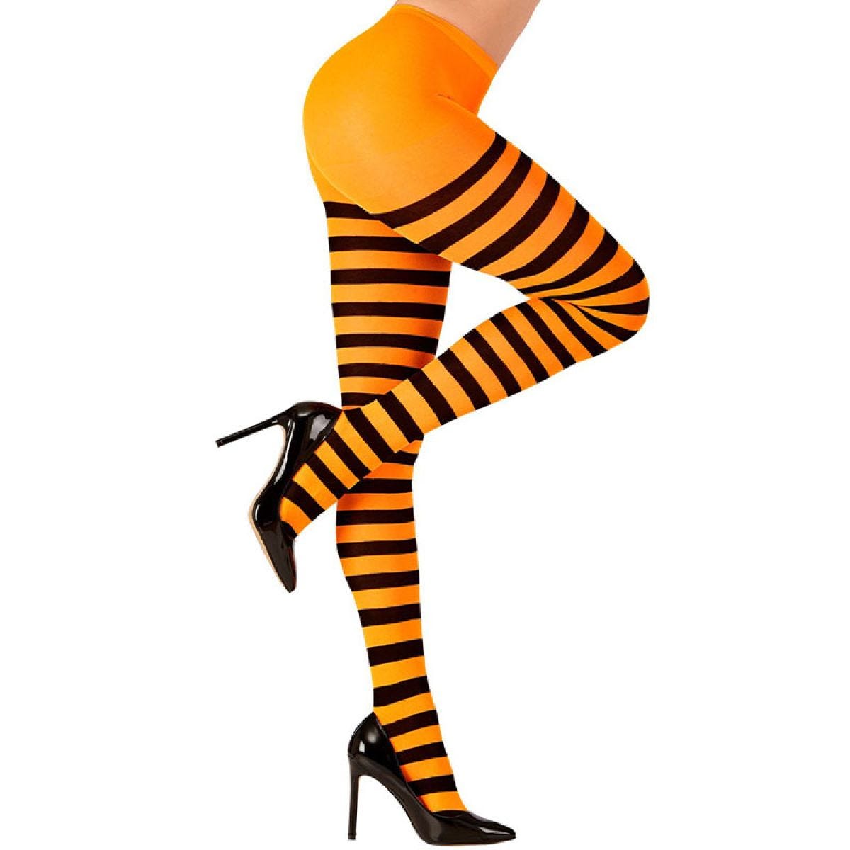 Orange & Black Striped Tights - XL