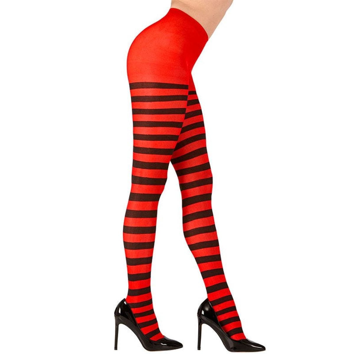 Red Black Striped Tights Adult