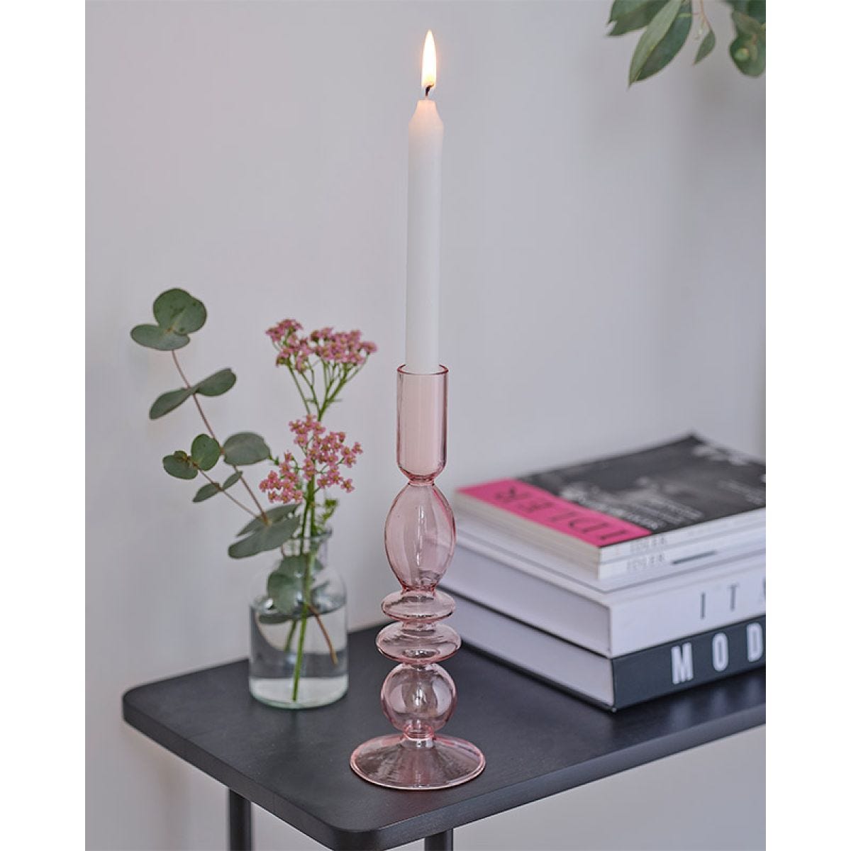 Pink Glass Candle Holder