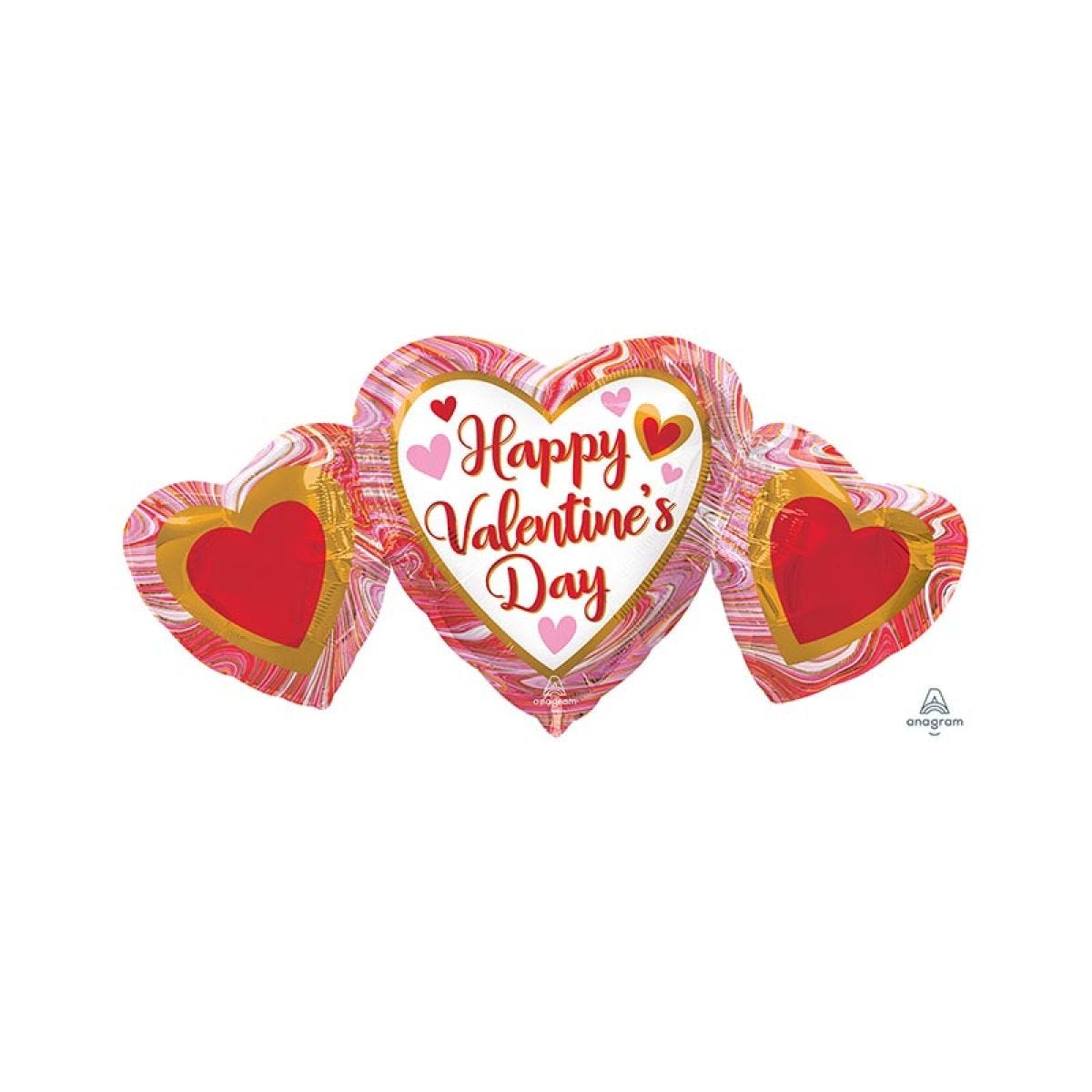 Happy Valentine&apos;s Day Heart Trio Supershape Balloon - 34" Foil