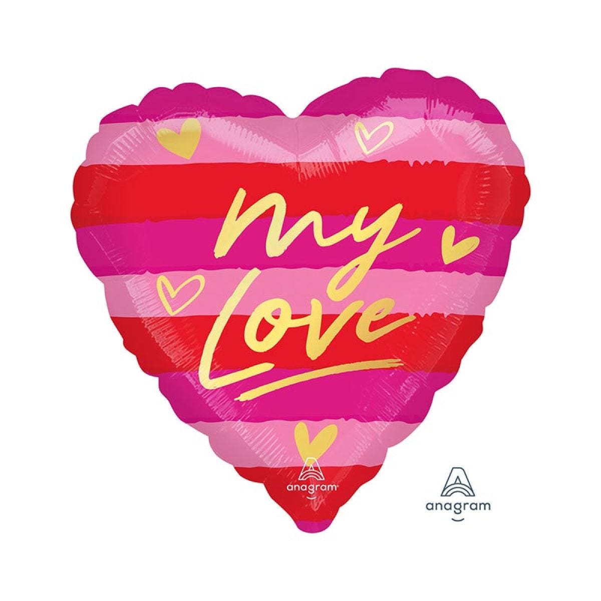 My Love Striped Heart Balloon - 18" Foil