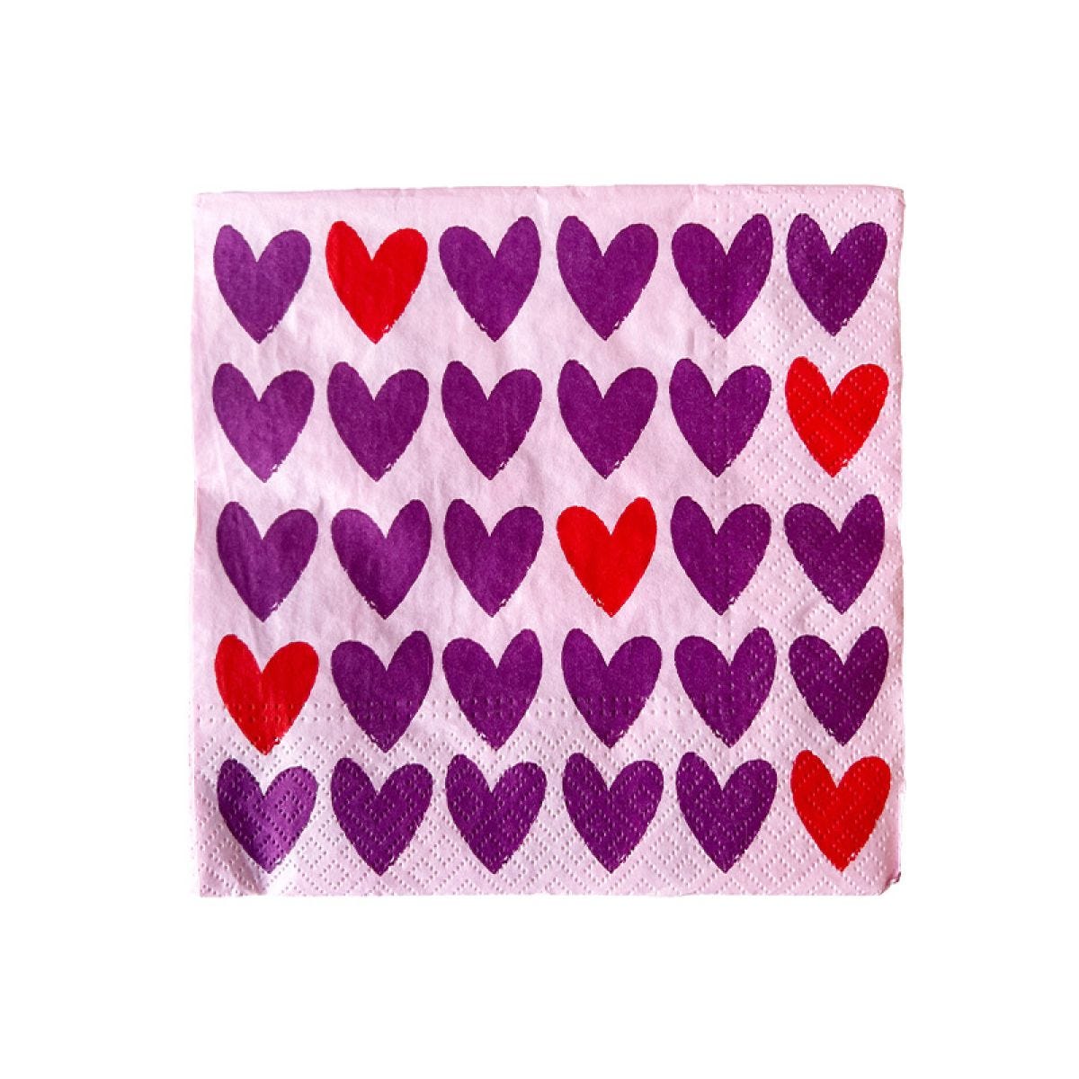 Valentine&apos;s Purple Hearts Paper Napkins - 33cm