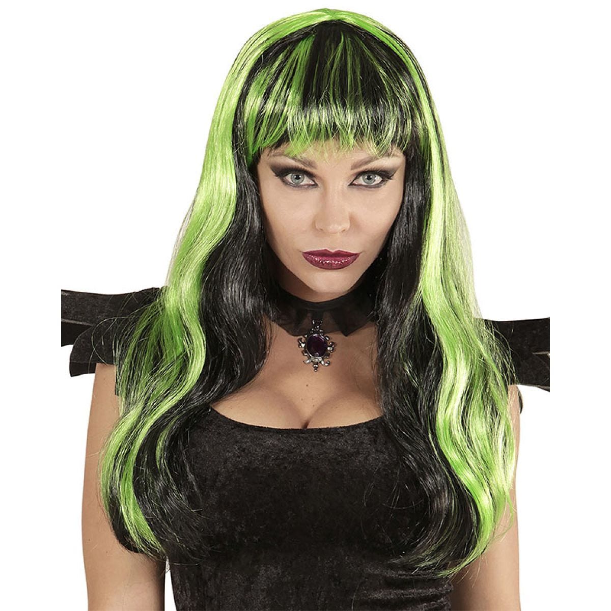 Black & Green Streaked Halloween Wig