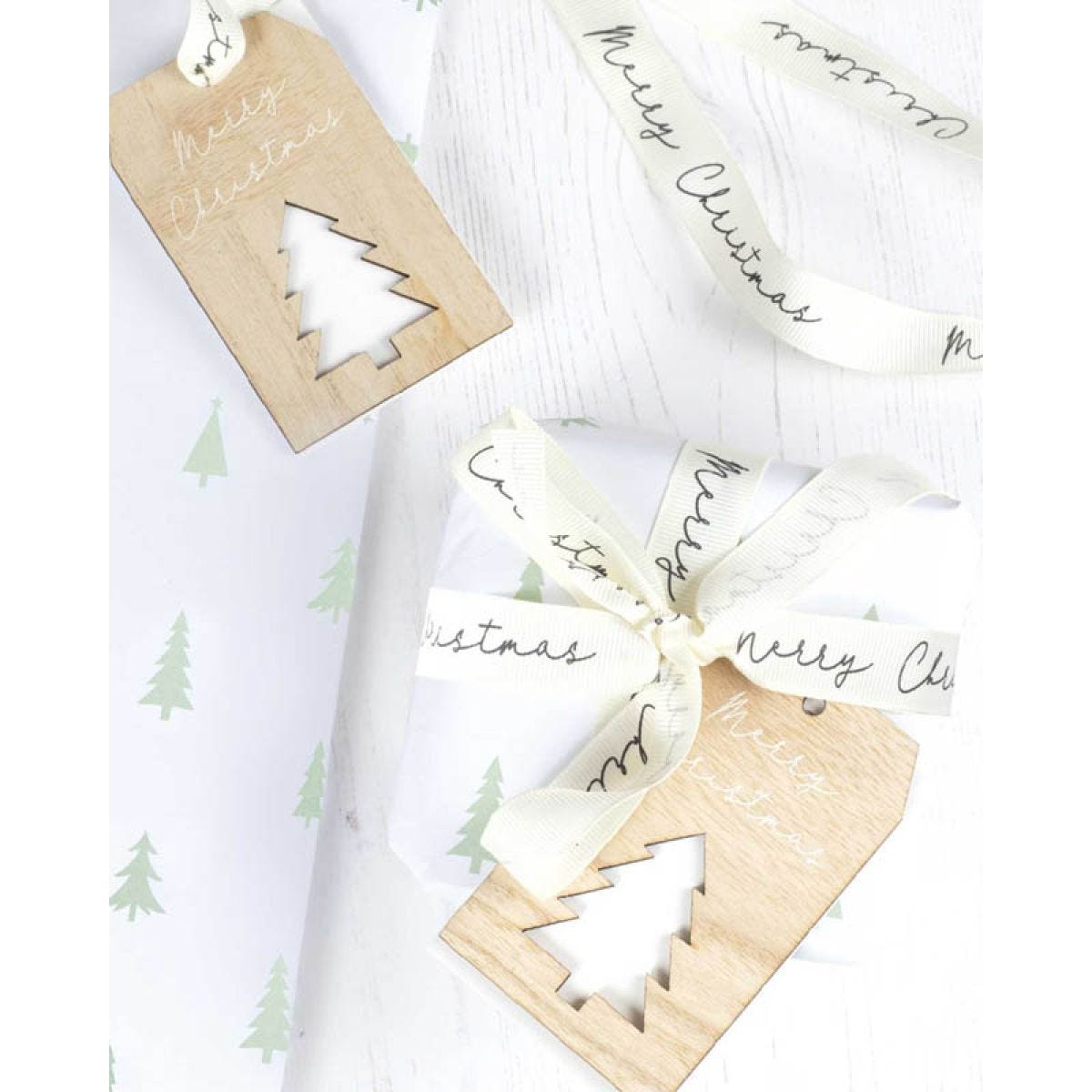 Green Christmas Tree Eco Wrapping Paper Kit with Ribbon & Tags
