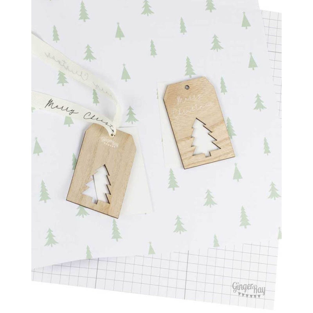 Green Christmas Tree Eco Wrapping Paper Kit with Ribbon & Tags