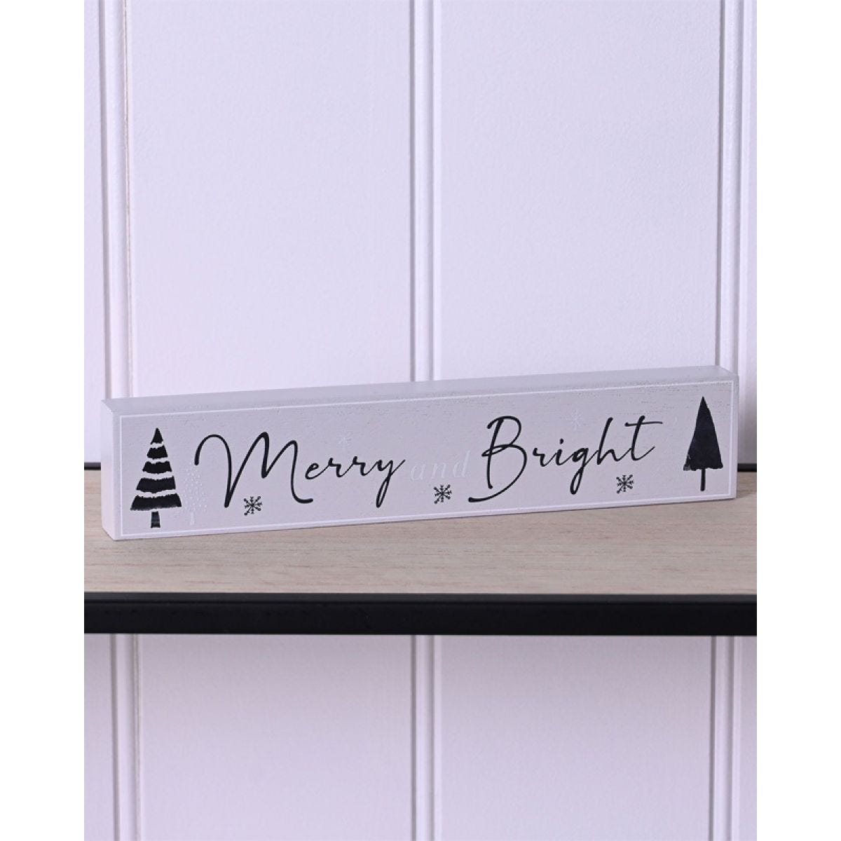 Merry & Bright Wooden Mantel Plaque - 20cm