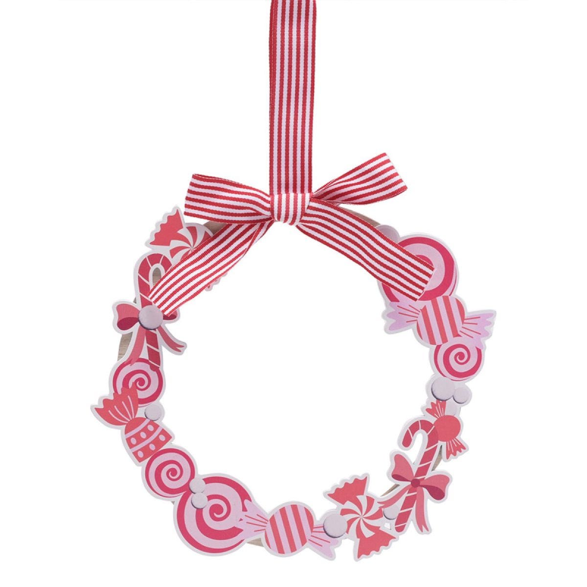 Wooden Christmas Candy Hanging Wreath - 34cm