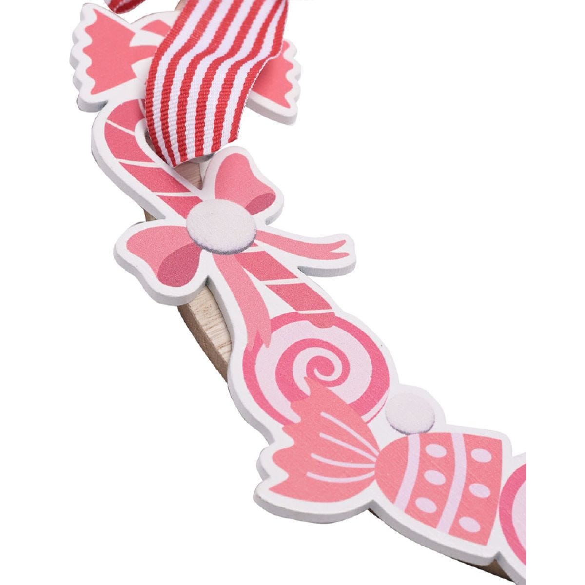 Wooden Christmas Candy Hanging Wreath - 34cm