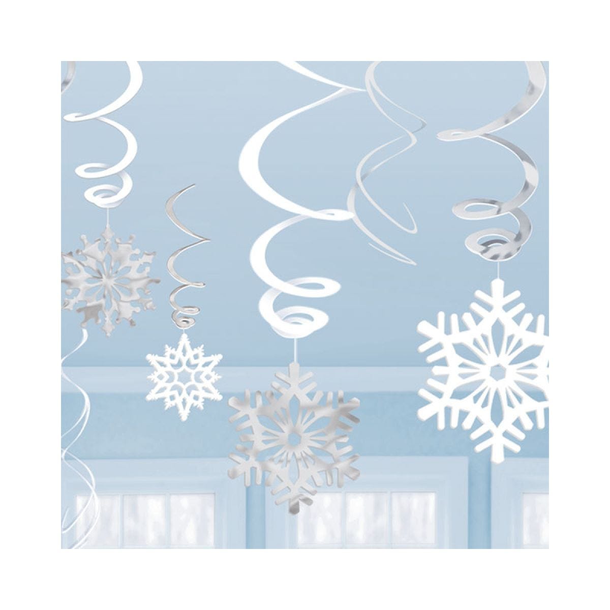 Silver Snowflake Hanging Swirls - 60cm (12pk)