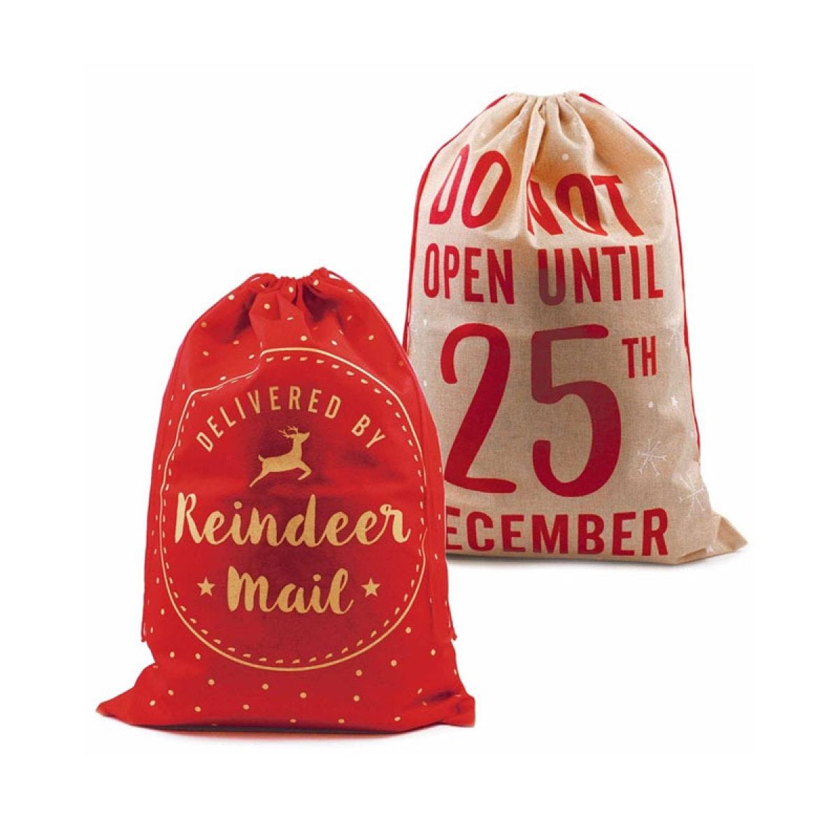Hessian Style Printed Christmas Sack - 70 x 50cm