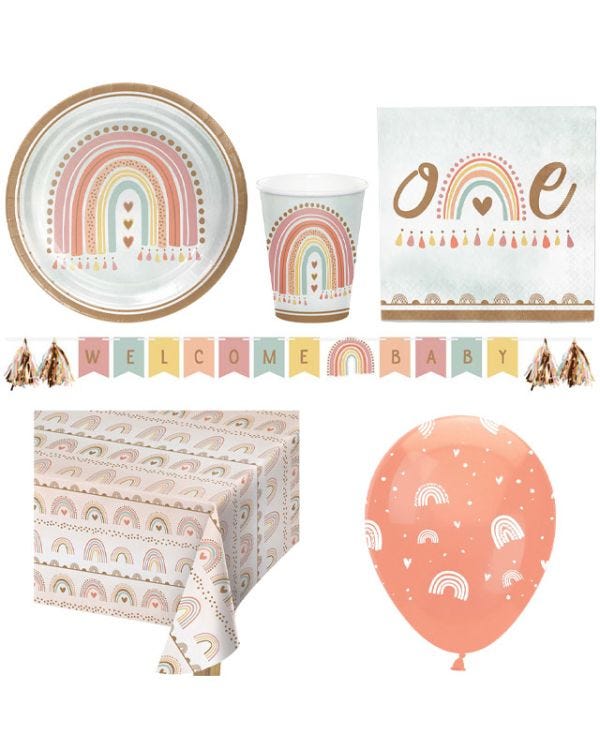 Boho Rainbow 1st Birthday - Deluxe Party Pack for 8
