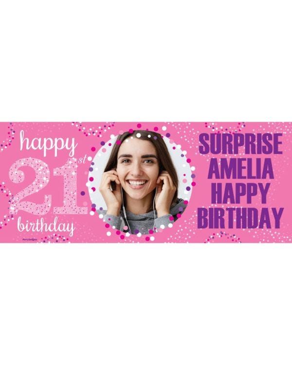 21st Birthday Pink Celebration Personalised Banner